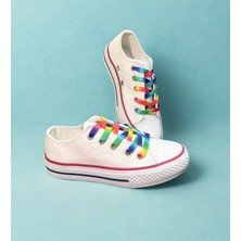 Ymn Ayakkabı Gökkuşağı Bağcıklı, Beyaz Kısa Spor Ayakkabı, Sneaker
