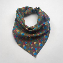 ALS Tasarım Dünyası Yeşil Küçük Çiçek Desenli %100 Koton Bandana