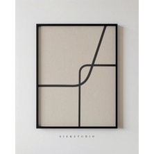 Ninastore Modern Soyut Çizgi Sanatı - Minimalist Basit Geometrik Duvar Baskısı, Bej Üzerine Siyah Çizgiler -