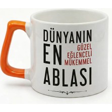 Desene Bak Ablaya Özel Dünyanın En Mükemmel Ablası Yazılı Baskılı Seramik Hediye Kupa Bardak