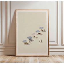 Ninastore Minimalist Plaj Posteri Baskısı - Sahil Şemsiyesi Duvar Sanatı - Yazlık Deniz Kenarı Illüstrasyonu