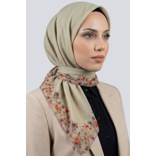 Hadiora  Kadın Bej  Kenarları Çiçekli Organik Pamuk Soft Eşarp