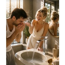Eshome Krom Kare Lavabo Bataryası – Şelale Akışlı Kare Gövde Modern Banyo Musluğu | Çift Su Girişli Premium