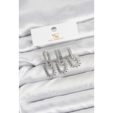 Bezos Pirinç Gümüş Renk Zirkon Taşlı Vintage Model Ysx Trio Küpe Seti