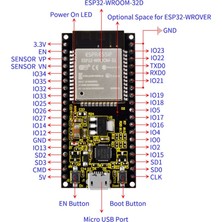 Sensör Modül ESP32-WROOM-32D 16MB (128MBIT) Wi-Fi + Bluetooth Geliştirme Modülü (Lehimli) Iot