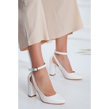 Moda Eleysa Lillian Topuklu Beyaz Cilt Ayakkabı