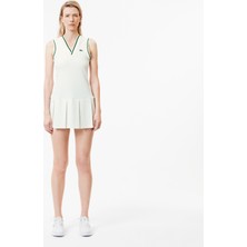 Lacoste Kadın Flare Fit Kolsuz V Yaka Beyaz Elbise