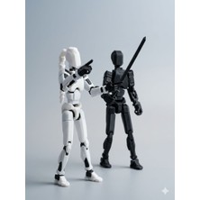 M&D Design Dummy 13 Saçlı Kız ve Siyah Figür Ikili Set - Hareketli Eklemli 3D Baskı Robot Aksiyon Figürü
