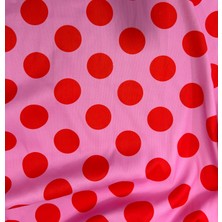 Podyum Baskı Puantiyeli Pembe ve Kırmızı Döşemelik Kumaş (Kırlent Kılıfı Masa Örtüsüvb) 100X140 Cmparça Kumaş