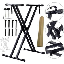 Aesco Klavye Standı - Ağır Hizmet Tipi Piyano Standı (NK13-3KG Çift Destekli) - Kilitleme Kayışları ile Piyano Klavye Standı - Klavye Çift x Stand - Çocuklar ve Yetişkinler Için Klavye Müzik Standı (Siyah)