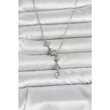 Youday Accessories 316L Çelik Gümüş Renk Zirkon Taşlı Y Kadın Kolye