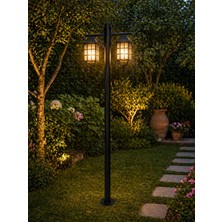 Lambax 250 cm Çift Kollu Kafesli Direkli Bahçe Yol Aydınlatma Armatürü (2 Ad Ampul ve Dübeller Dahildir)