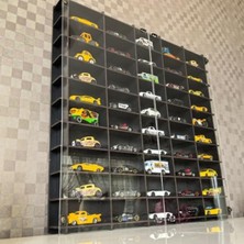 Aesco Pleksi Kapaklı 1/64 Ölçek 50ARAÇ Hotwheels Matchbox Metal Araç Uyumlu Model Oyuncak Araba Rafı