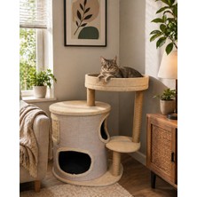 Meşe Home Zen Modern Kedi Evi – Tırmalama Direkli Konforlu Kedi Yuvası - Modern Tasarımlı -Jüt Hasır Direkli