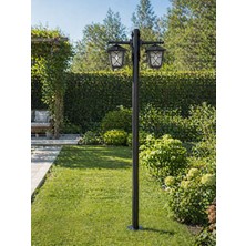 Lambax 250 cm Çift Kollu Aşiyan  Direkli Bahçe Yol Aydınlatma Armatürü (2 Ad Ampul ve Dübeller Dahildir)