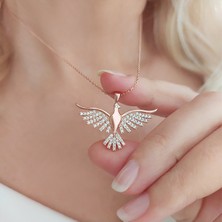 Pigna Aksesuar 925 Gümüş Kaplama Anka Kuşu Kanatlı Çelik Kolye (Gold)