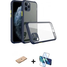 İlk El Grup Pilelistore™ iPhone 11 Pro Max Kılıf Nova Asil Özel Seri - Siyah 3D Antistatik Cam Ekran Koruyucu + Renkli Kamera Lens Koruma Cam - Tu