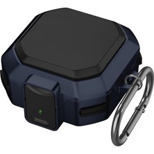 Coverzone Samsung Galaxy Buds 4 Pro ile Uyumlu Kılıf Darbelere Karşı Dayanıklı Zırhlı Sert Kenar Mat Silikon Koruyucu Kapak Çift Renkli Ultra Güçlü Silikon Full Koruma Metal Çengelli Kilitli Lacivert