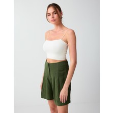 Jimmy Key Beyaz Dar Kesim Açık Yaka Kısa Örme Bralet