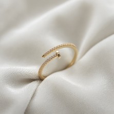 Lumina Çivi Model Zirkon Taşlı Gold Renk Kadın Yüzük
