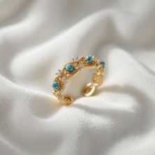 Lumina Mavi Taşlı Gold Renk Vintage Kadın Yüzük