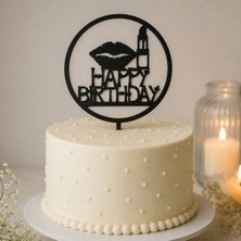 Hediyebigi Doğum Günü Pasta Süsü Dudak ve Ruj Temalı Happybirtday 12X17 Ölçülerinde