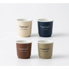 Bienca Espresso Fincanı 4'lü Set 90 ml | Sözlük Baskılı Mat Porselen, 4 Renk Kulpsuz Kahve Fincanı