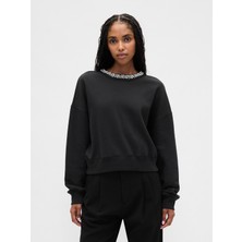 Gap Kadın Siyah Vintagesoft Jewel-Neck Crop Sweatshirt