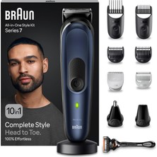 Braun Hepsi Bir Arada Giyotin Seti 7, 10'u 1 Arada Çoklu Bakım, Sakal Kesme Makinesi, Burun Kılı Kesme Makinesi, Yüz, Baş ve Vücut Için Saç Kesme Makinesi, 100 Dak. Pil, (3-21 Mm), MGK7421, Mavi