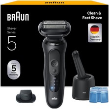 Erkekler Için Braun Series 5 Elektrikli Tıraş Makinesi, Islak ve Kuru Tıraş Makinesi, Turbo ve Standart Mod, Smartcare Temizleme Istasyonlu Tıraş Makinesi, Su Geçirmez, 52-N7200CC, Siyah