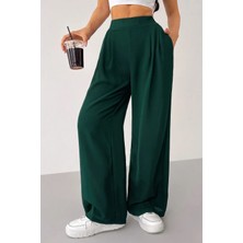 Genius Store Kadın Pantolon Scuba Krep Kumaş Beli Lastikli Cepli Pileli Geniş Paça Palazzo Pantolon