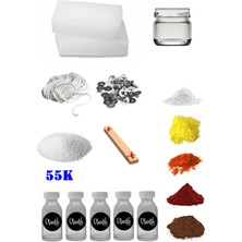 OEM 55K Mum Yapım Başlangıç Seti 500GR Parafin Kavanoz 5 Esans 5 Boya Fitiller Stearin Evde Mum Yapımı