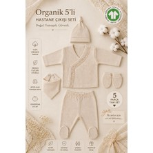Organik Dantel Işlemeli 5’li Hastane Çıkışı Seti – Bej %100 Pamuk Premium Yenidoğan