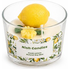 Nish Candles Limon Mum Dekorlu ve Limon Çiçeği Süslemeli Limon Kokulu Soya Mumu Yazlık & Bahar Ev Balkon Masa Süsü