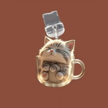 Mi7a Bardakta Kedi Figürlü Telefon Charmı (Lighting (Iphone) Uyumlu Şarj Soketi Tıpası)