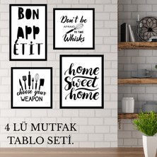 Hippodeco Mutfak Temalı 4’lü Mdf Duvar Tablo Seti – 20X20 20X25 20X30 Modern Yazı Dekor