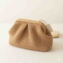 Creatif La Femme Burslu Kağıt Ip El Örgüsü Clutch Portföy Çanta