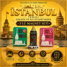 Istanbul Temalı Galata ve Kız Kulesi Yazılı  3’lü Magnet Seti