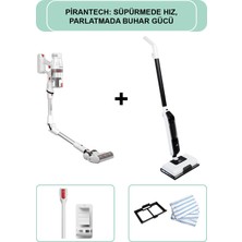 Pirantech ES-330 Kablosuz Dikey Süpürge & CB-702 Profesyonel Buharlı Mop 350W Güç ve Aksesuarlarla