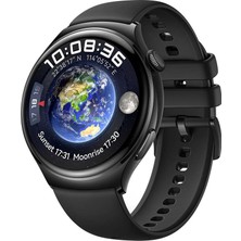 Huawei Watch 4, 3D Kavisli Cam ve Paslanmaz Çelik Kasa, 1,5" Ltpo Amoled Renkli Ekran, Siyah Floroelastomer Kayış, Esım Telefon, Android™ ve Ios ile Uyumlu