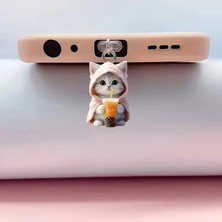 Mi7a Pelerinli Kedi Figürlü Telefon Charmı (Lighting (Iphone) Uyumlu Şarj Soketi Tıpası)