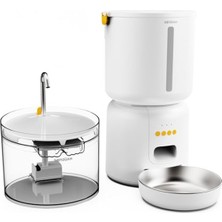 Aesco Haustier Fw3 Beyaz Otomatik App Kontrollü Akıllı Kedi Mama Kabı & Otomatik Kedi Su Pınarı 2'li Set - Akıllı Beslenme Istasyonu