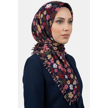 Hadiora Kadın Pembe Lacivert Çiçek Desenli Boncuklu Yazma