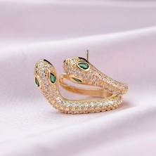 İpar Aksesuar Zirkon Küçük Çift Yılan Gold Küpe