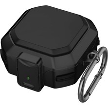 Coverzone Samsung Galaxy Buds 4 Pro ile Uyumlu Kılıf Darbelere Karşı Dayanıklı Zırhlı Sert Kenar Mat Silikon Koruyucu Kapak Çift Renkli Ultra Güçlü Silikon Full Koruma Metal Çengelli Kilitli Siyah