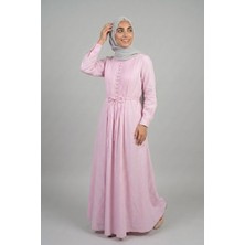 Norshen Pembe Kadın Hakim Yaka Pili & Düğme Detaylı Bağlamalı Elbise - Poplin Kumaş