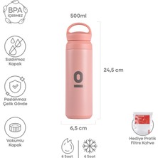 Espressolab Pembe Tutacaklı Paslanmaz Çelik Termos NO:132 – 500 ml Vakumlu Sızdırmaz Termos