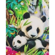 5d Elmas Taş Işleme Kiti 30X40 cm Anne ve Yavru Panda Desen