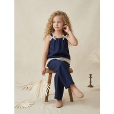 Kidsroom Kız Çocuk Brode Detaylı Keten Bluz Pantolon 2 Li Takım