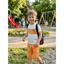 Bubiee Baby Erkek Çocuk Mavi Beyaz Denim Görünümlü Kargo Cepli Pantolon ve Tişört Alt Üst Takım